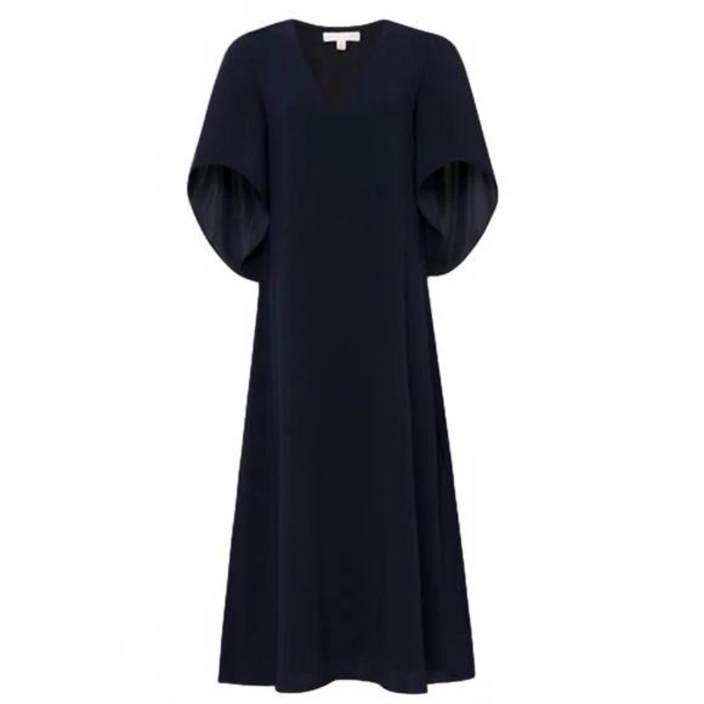 Anna Cate Meredith Midi Dress Crepe Dark Blue Minimalist Evening Size Small